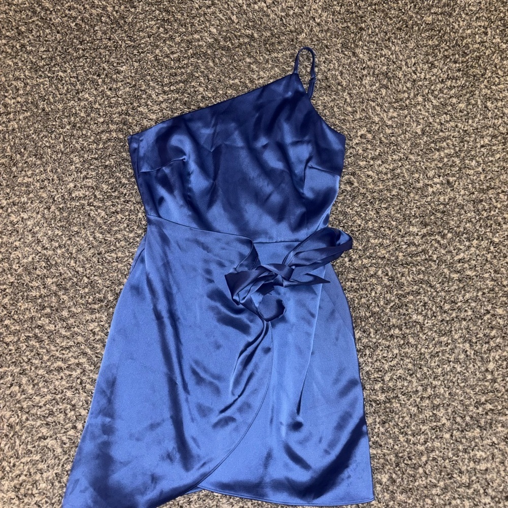 Gianni Bini Asymmetrical Mini Satin Blue Dress Size 6